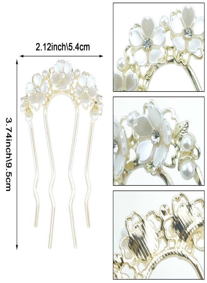 Capiant 4 PACK Flowers Twist Hair Pins, Vintage Hair Fork Clips, 4 Prong Flowers U Shaped Hair Side Combs, for Wedding Party Holiday Daily - Image 2